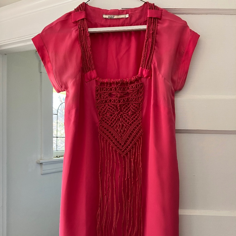 Mint Jodi Arnold Pink Macrame 100% silk slip dress